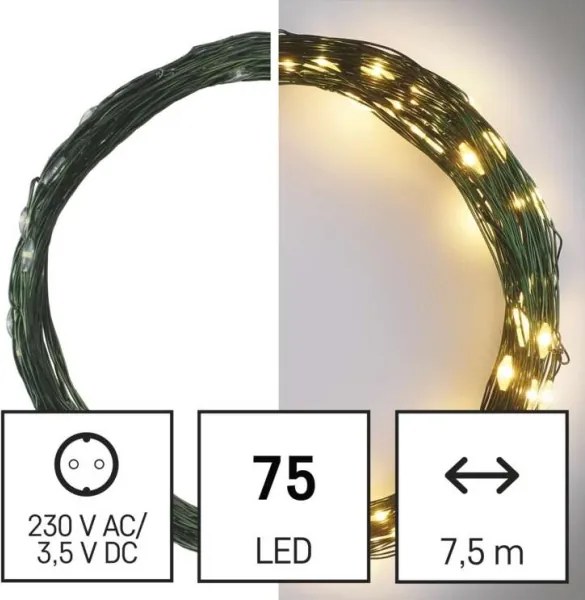 Instalație LED de Crăciun de exterior 75xLED/12,5m IP44 alb cald
