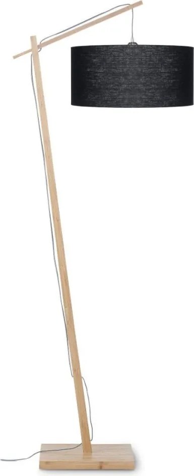 Lampadar din bambus si abajur din tesatura in, Andes natur/ negru ANDES/F/4723/B