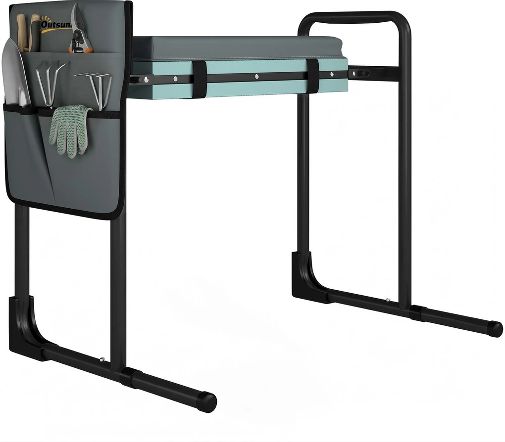 Outsunny Taburet de grădină pliabil cu perniță din spumă EVA Asiento de Jardín con Bolsa para Herramientas Gris Oscuro | Aosom Romania