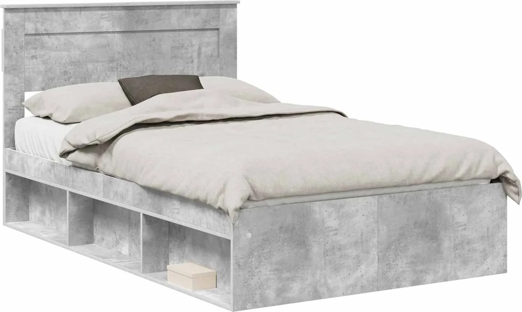 vidaXL Cadru de pat cu headboard Beton 120 x 200 cm Lemn de pin masiv