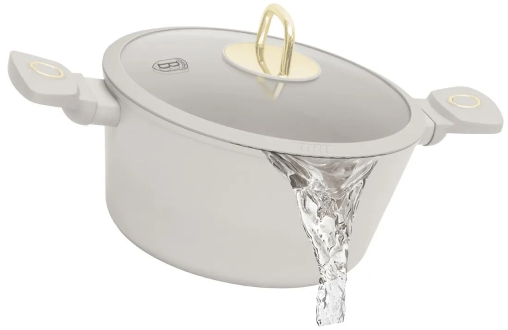 Oală cu capac 24 cm, 4.1L – Berlinger Haus Sahara Collection BH 8071, crem, antiaderentă cu titan, pentru supe și tocane