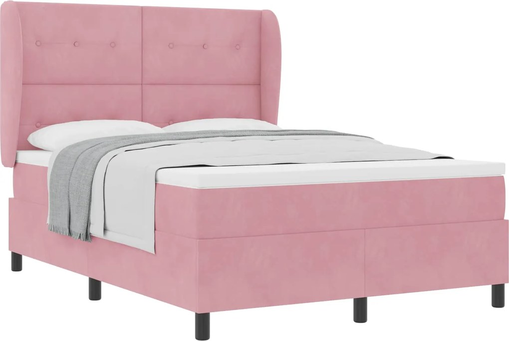 vidaXL Pat cu arcuri cu saltea cu headboard Roz 200 x 160 cm Catifea