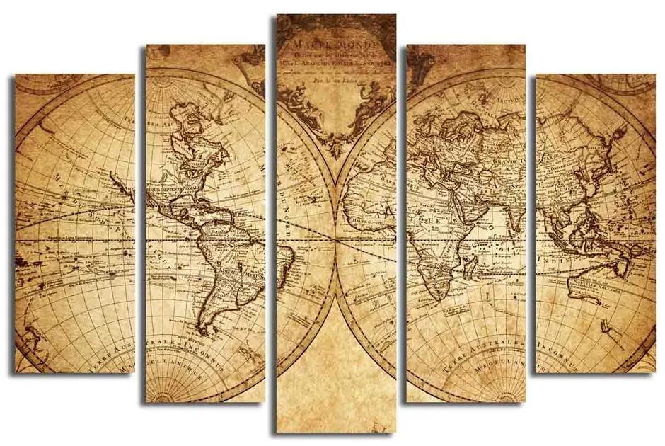 Tablou din mai multe piese Big Map Of The World, 105 x 70 cm