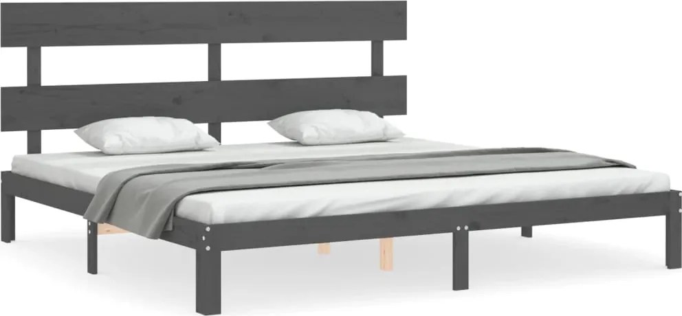 vidaXL Cadru pat cu tăblie 200x200 cm, gri, lemn masiv