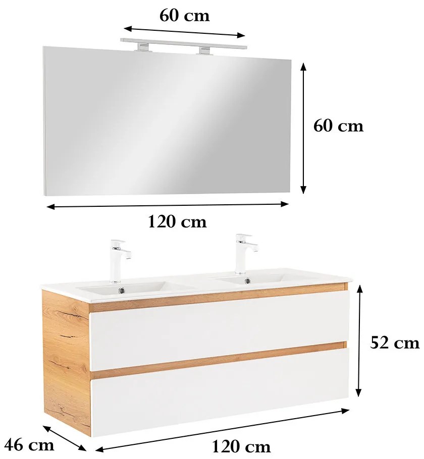Mobilier complet de baie Vario Forte 120 stejar-alb