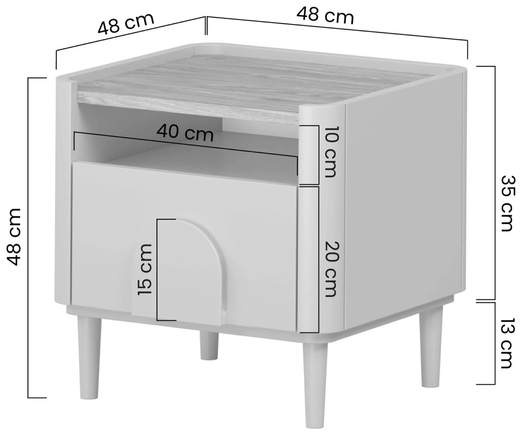Noptieră Amilio 50 cm - cashmere / stejar uleiat / mânere cashmere