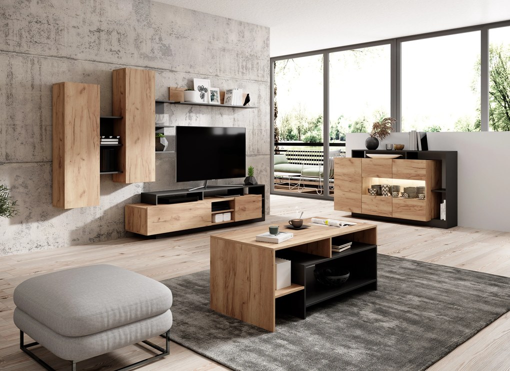 Mobilier living Alvera (stejar craft auriu + antracit). 1041166