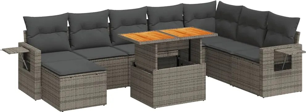 vidaXL Set canapele de grădină, 9 piese, cu perne, gri, poliratan