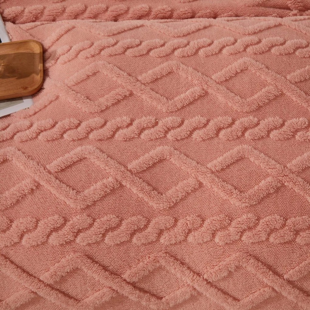 Patura cu blanita, model tricotat 200 x 230 cm, crem