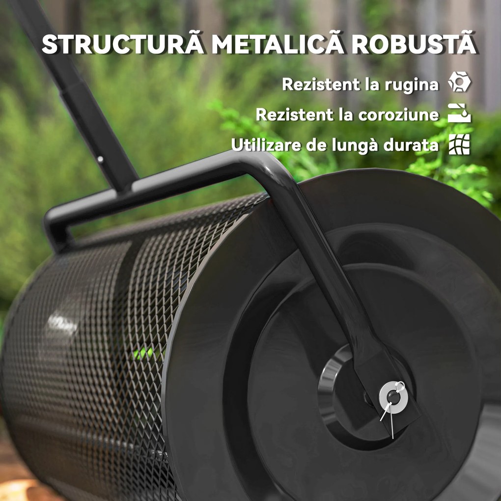 Outsunny Răspânditor Compost de 75L cu Mâner Reglabil în Formă de T din Metal Negru | Aosom Romania