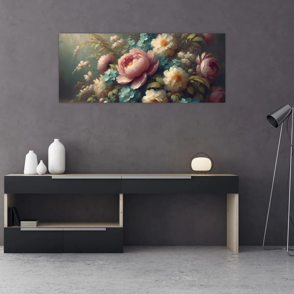 Tablou - Natură moartă cu flori - pictură (120x50 cm)