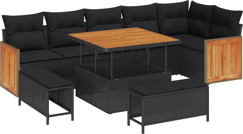 vidaXL Set de canapele pentru grădină cu pernă 11 pcs Negru poliratan