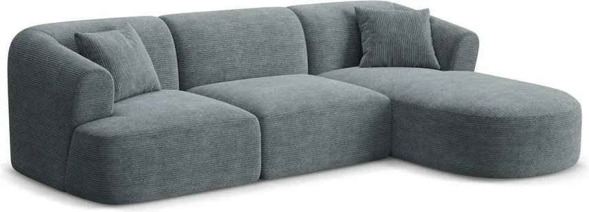 Colțar gri închis cu tapițerie din catifea reiată (cu colț pe partea dreaptă/cu șezlong) Campi – Cosmopolitan Design