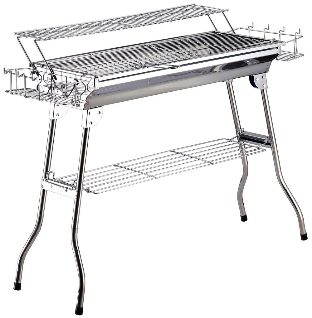 Gratar in otel inoxidabil OutSunny, Picioare Pliabile, 2 grile 100x43x68cm | Aosom RO