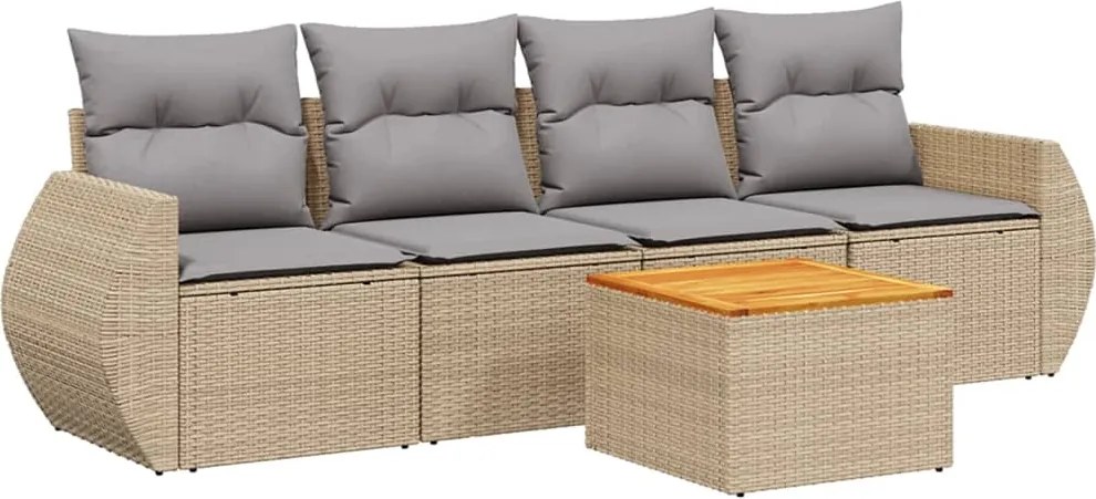 vidaXL Set canapele de grădină cu perne, 5 piese, bej, poliratan
