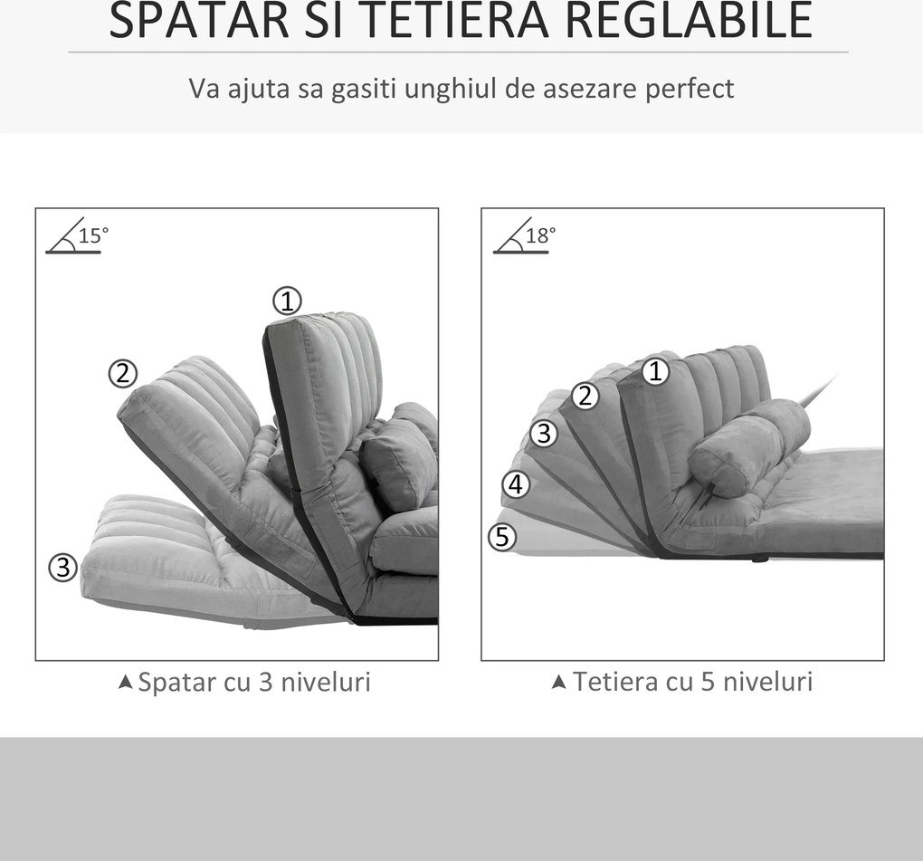HOMCOM Canapea De Podea Pliabila, 130x73x60 cm Gri | Aosom Romania