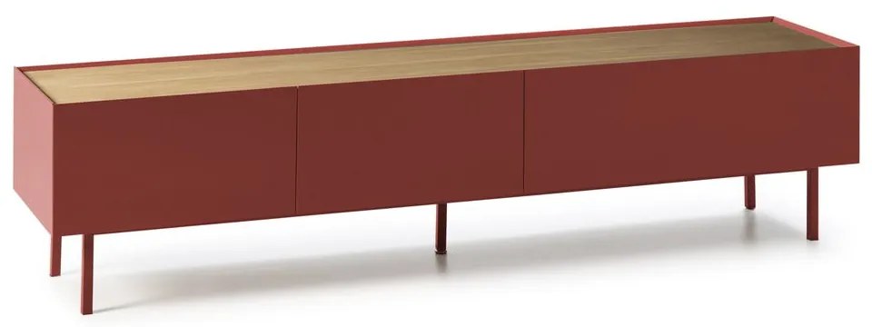 Comodă TV roșie cu aspect de lemn de stejar 180x45 cm Arista – Teulat