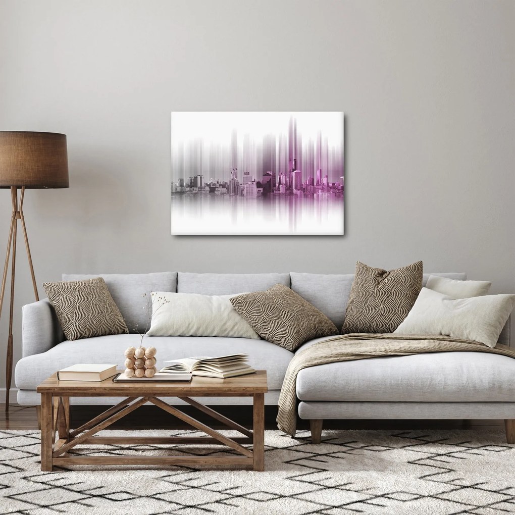 Tablou - Panorama orașului, roz-gri (70x50 cm)