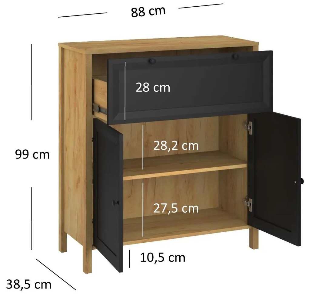 Comodă Bruselas 1 (stejar craft auriu + negru) . 1116781