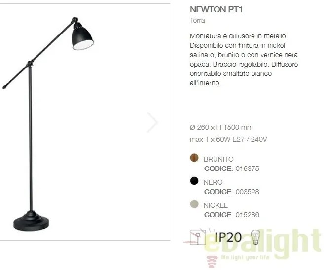 Lampadar, lampa de podea cu brat reglabil, finisaj nickel, NEWTON PT1 015286