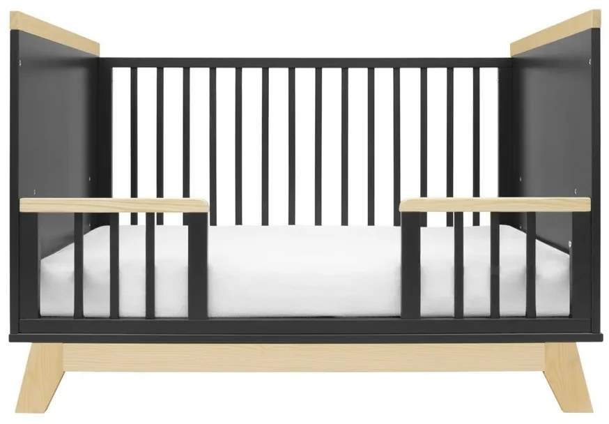New Baby Crib Marcus cu barieră, negru / natural