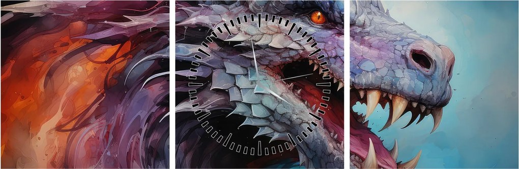 Tablou - Ilustrație a unui dragon (cu ceas) (90x30 cm)