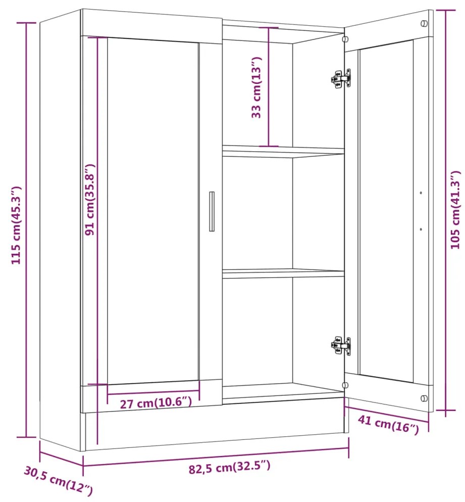 Dulap vitrina, stejar maro, 82,5x30,5x115 cm, lemn prelucrat 1, Stejar brun, 82.5 x 30.5 x 115 cm