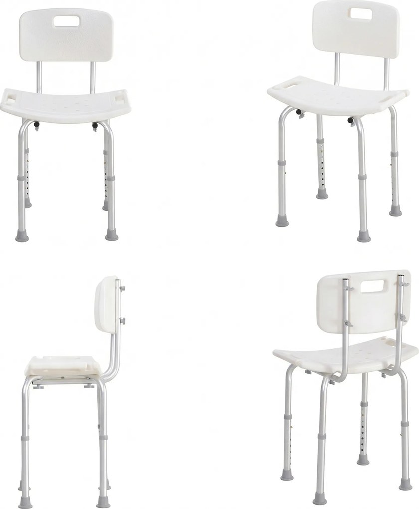 HOMCOM Scaun de Duș Antiderapant cu Spătar și Înălțime Reglabilă pe 8 Poziții, 50,6x43x71-88 cm, Alb | Aosom Romania