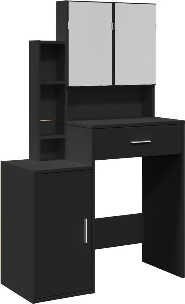 vidaXL Masă de toaletă cu dulap, negru, 80x35x132 cm
