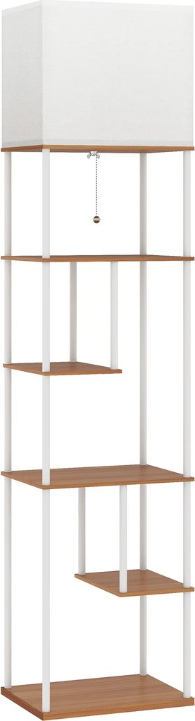 HOMCOM Lampă de podea cu rafturi Temperaturi de culoare reglabile 3000K-6500K Telecomandă Bec E27 Lemn natural | Aosom Romania