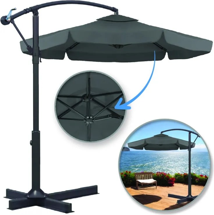 Umbrela de soare pliabila pentru gradina ARCADIA 300 cm, gri