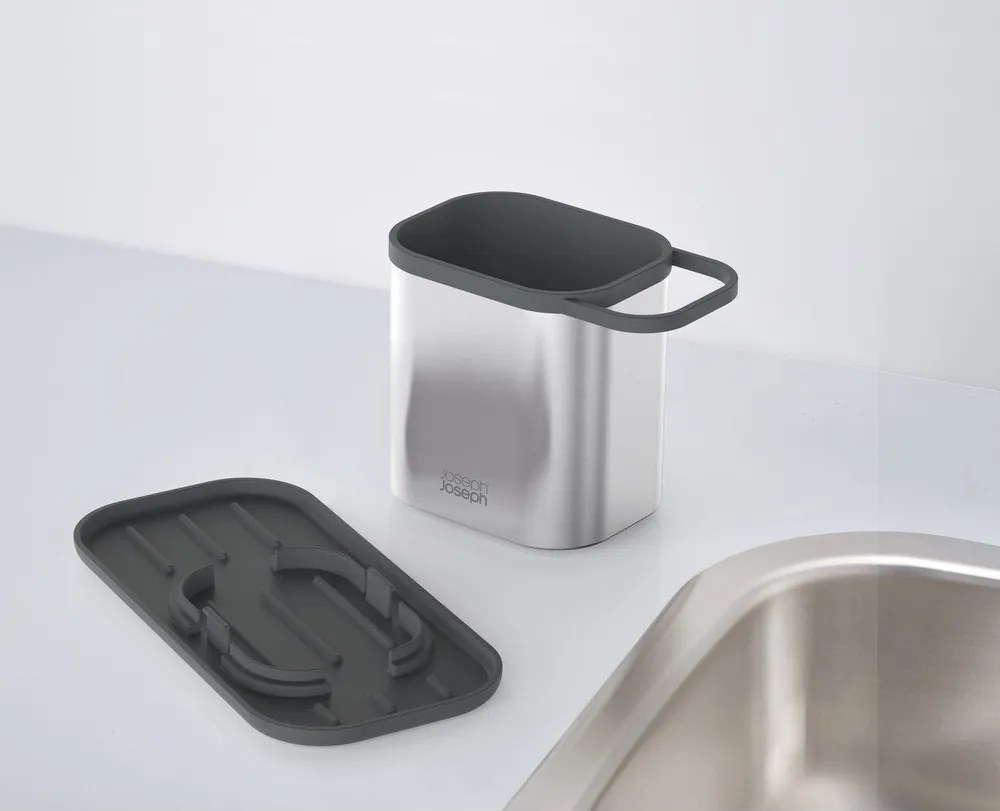 Suport pentru accesorii de spălat argintiu lucios din metal Duo Steel – Joseph Joseph