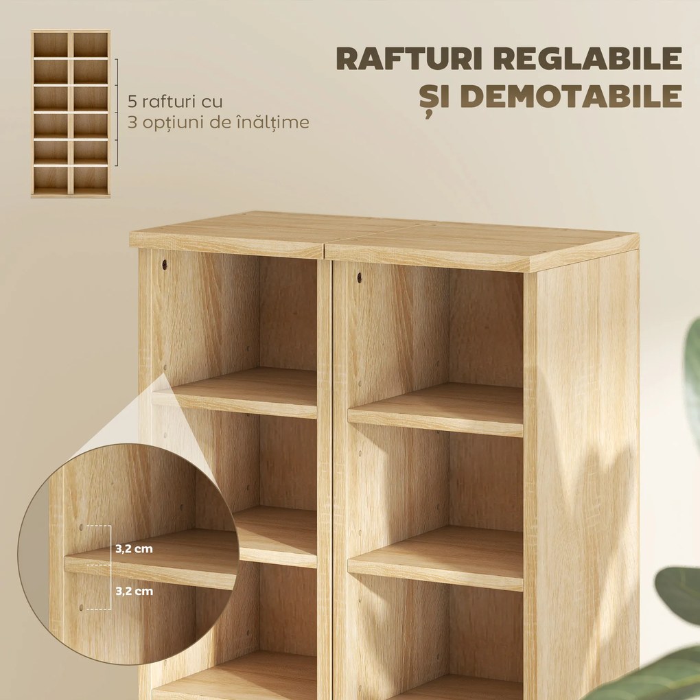 HOMCOM Set de 2 Rafturi pentru CD-uri cu Polițe Reglabile, Capacitate 204 CD-uri, Design Compact, 21x22,5x88,5 cm, Stejar | Aosom Romania