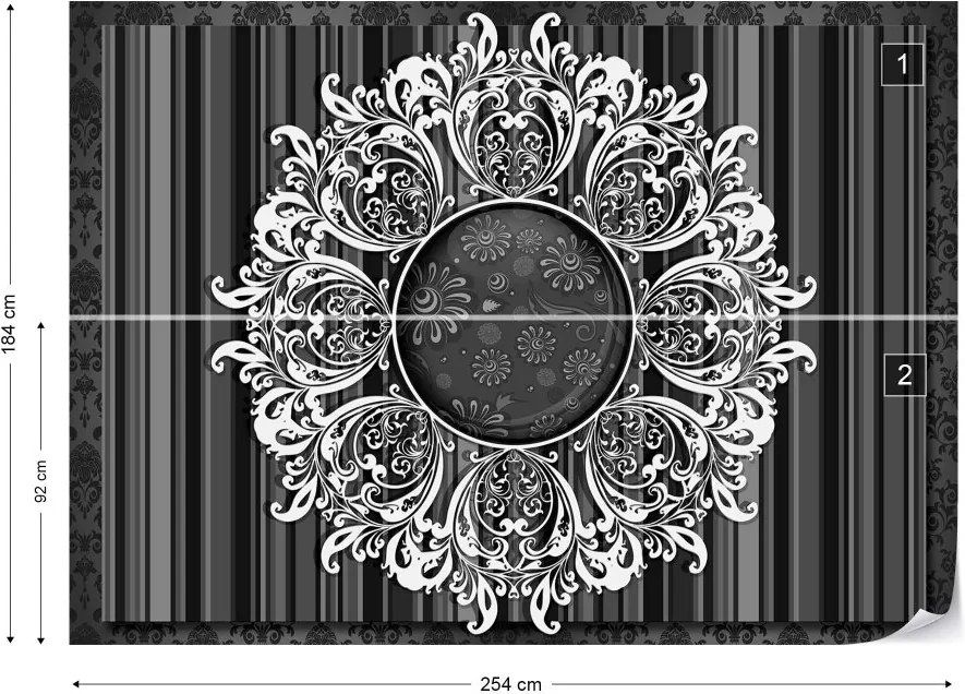 GLIX Fototapet - Vintage Pattern Black And White Vliesová tapeta  - 254x184 cm