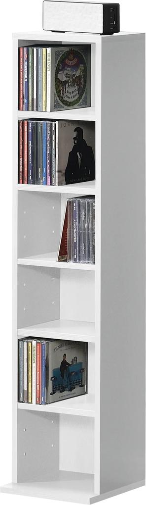 [en.casa]  Raft pentru CD AANF-6401, 90 x 20 x 20 cm, PAL melaminat, alb cu 6 compartimente depozitare