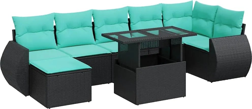 vidaXL Set mobilier grădină perne 8 piese negru, poliratan/lemn acacia