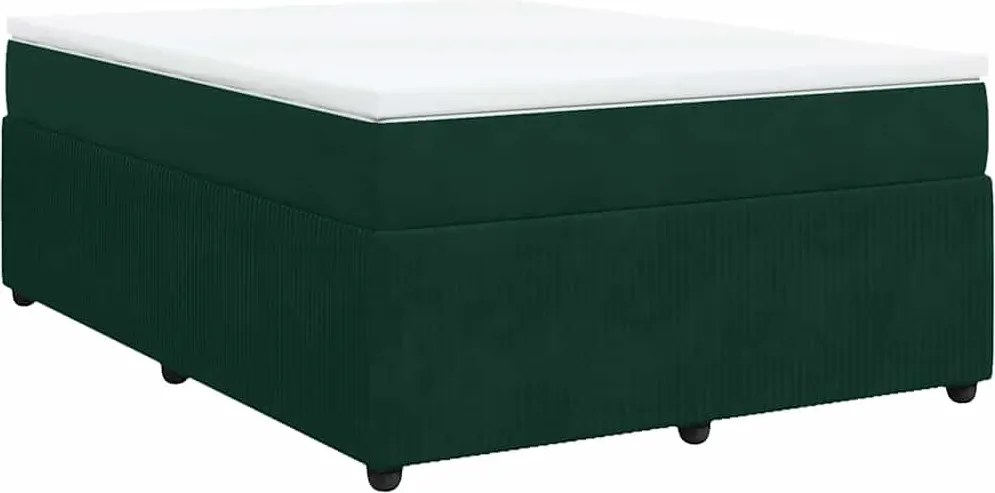 vidaXL Pat box spring cu saltea, verde închis, 140x190 cm, catifea