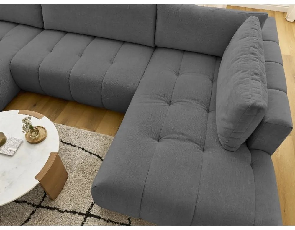 Colțar gri închis extensibil/cu spațiu de depozitare (cu colț pe partea dreaptă/în formă de "U") Fuji – Bobochic Paris