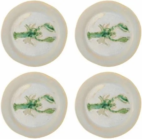 Set 4 farfurii rotunde din ceramică cu homar verde pictat, D21×H2 cm, „Hadden"