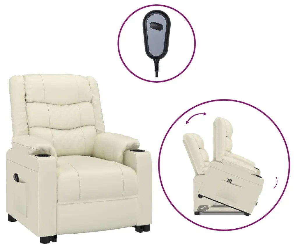 3143464 vidaXL Fotoliu cu ridicare, crem, piele ecologică