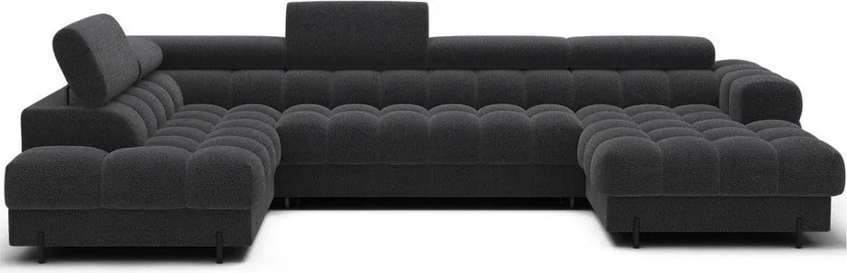 Colțar gri închis extensibil cu tapițerie din țesătură bouclé (cu colț pe partea stângă/în formă de "U") Feraria – ELTAP