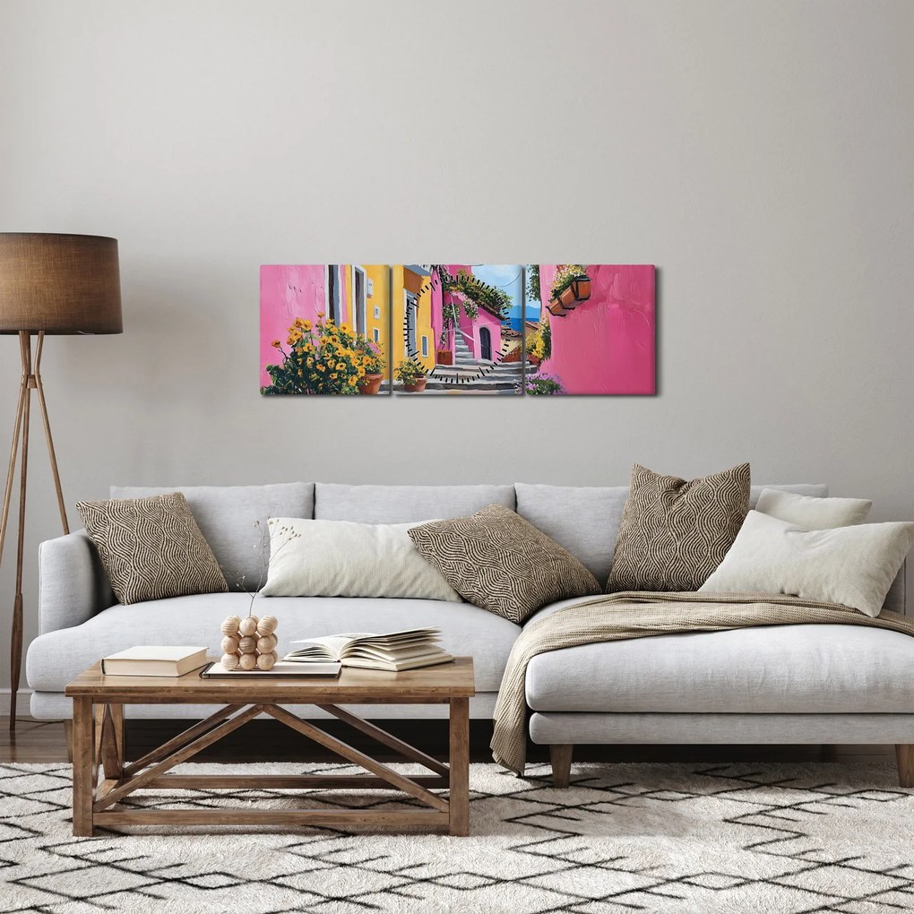 Tablou - Alee roz (cu ceas) (90x30 cm)