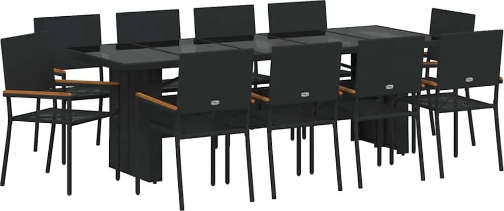 vidaXL Set de masă pentru grădină 11 pcs Negru poliratan