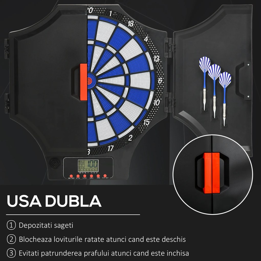 SPORTNOW Set Panou Electronic de Darts cu 31 de Jocuri pentru 8 Jucatori, Set Panou de Darts cu Dulap, 6 Sageti cu Varf Moale | Aosom Romania