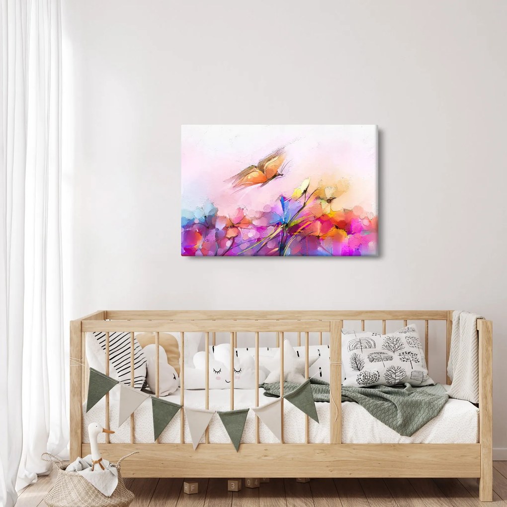 Tablou - Fluture asupra florilor, abstracție (90x60 cm)