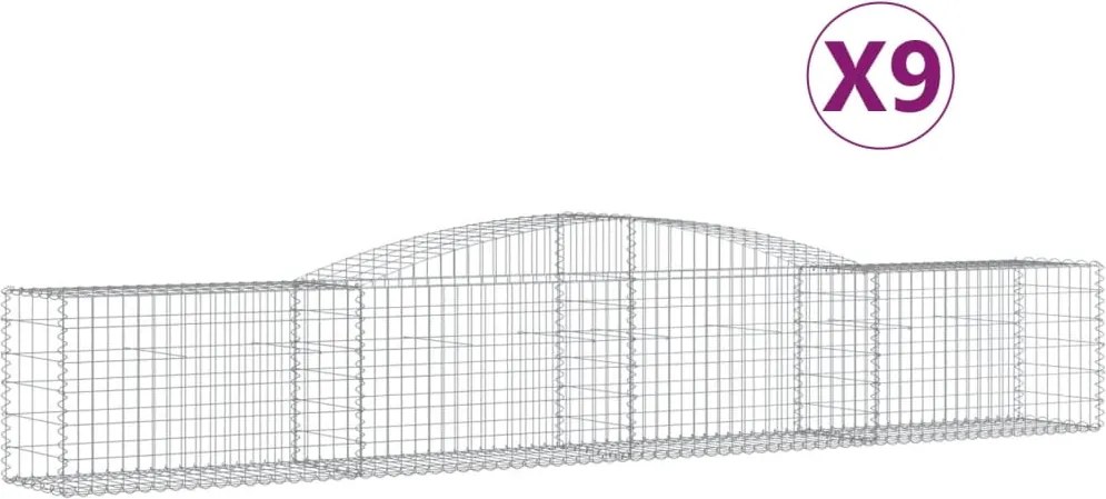 vidaXL Coșuri gabion arcuite 9 buc, 400x50x60/80 cm, fier galvanizat