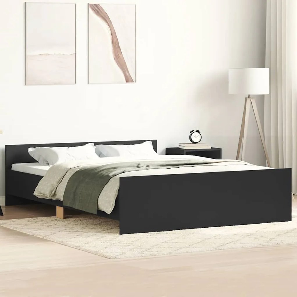 vidaXL Cadru pat cu tăblie de cap/picioare, negru, 120x190 cm