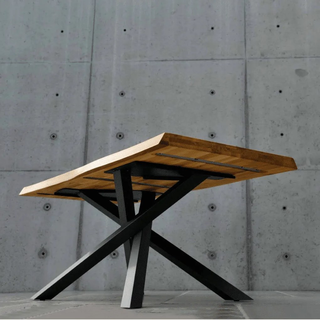 MASA WOOD - BLAT LEMN MASIV CU PICIOR METALIC - 180 cm / 90 cm / 77 cm - ALB