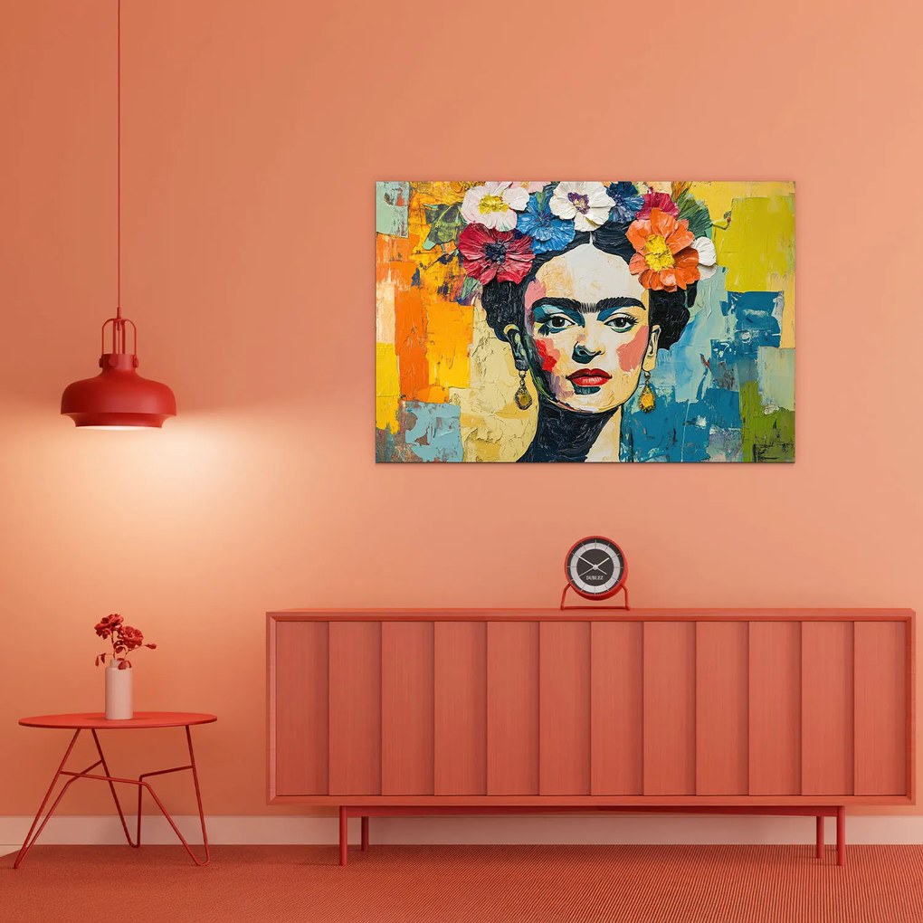 DUBLEZ | Tablou din lemn - Frida Kahlo în culori