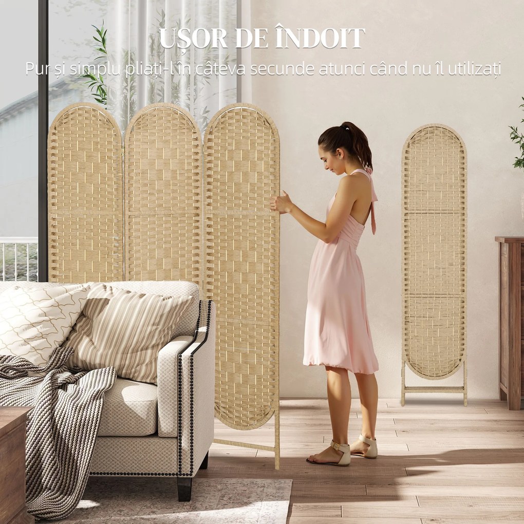 HOMCOM Paravan de Interior Pliabil cu 3 Panouri, 120x170 cm, Stil Boem, din Hârtie și Lemn de Pin, Culoare Lemn | Aosom Romania